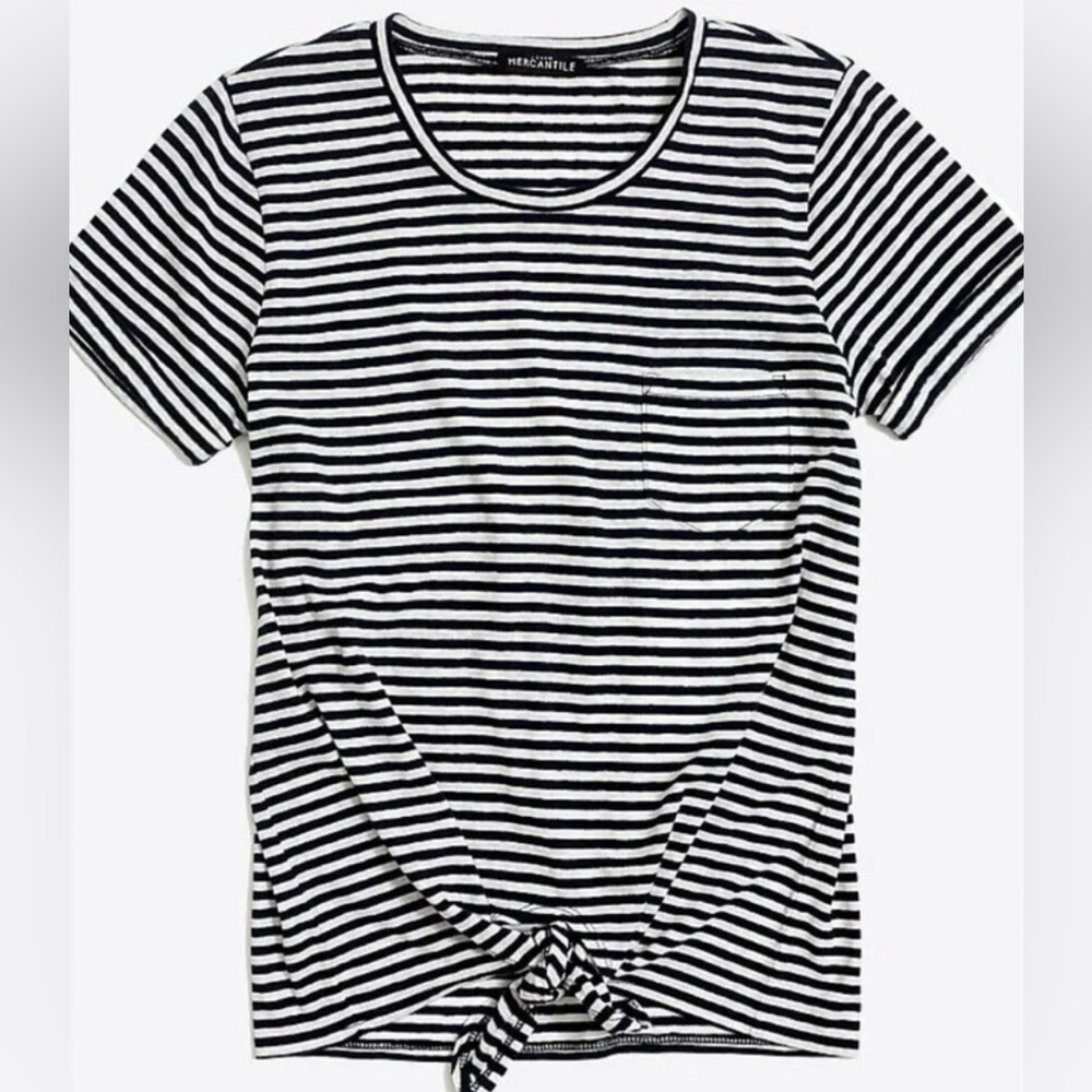 J.Crew Women's Xxs Striped Black and White T-Shirt with Tie in the Front